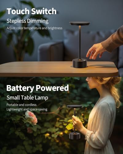 PUSU Rechargeable Table Lamps Set of 2, Black Cordless Portable Desk Lamp - Image 5