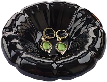 Ceramic Jewelry Tray,Nightstand Ring Holder Dish& Bathroom Jewlery Plate Bowl,Small Trinket Dish Tray for Friends, Mother, Sister(Black-A) by Unknown