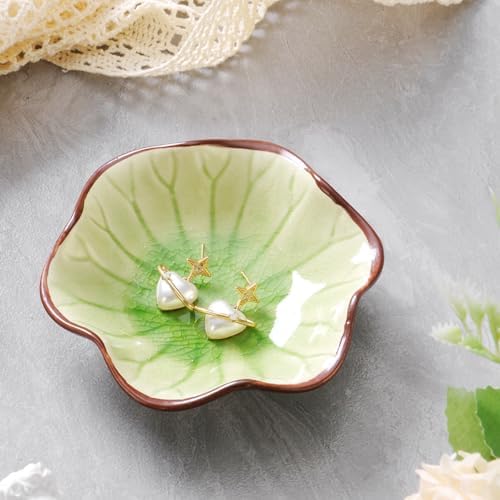 JAMEND CLXP Ice Cracking Leaf Jewelry Dish, Decorative Ring Holder Small Trinket Tray Bowl, Gifts for Daughter Mom Friends, Grass Green. - Image 2