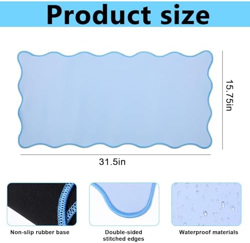 Scalloped Desk Mat 31.5" x 15.7" Large Cute Desk Mat for Desktop, Waterproof Scalloped Aesthetic Table Pad, Non-Slip Mouse Keyboard Pads Computer Accessories for Desk Office Home Gaming - Image 2