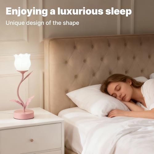 Tulip Lamp for Bedroom, Cute Flower Table Lamp with G9 LED Bulb, 3 Color Temperature Bedside Lamp, Vintage Kawaii Desk Lamp for Nightstand Living Room, Pink - Image 2