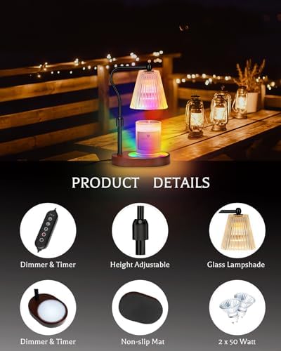 Engpure Candle Warmer Lamp with 7 LED Colors Lamp,Candle Warmer with Timer Dimmer Adjustable Height,Christmas Gift for Women Mom,Birthday Gifts for Women Mom - Image 6