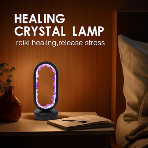 Runyangshi Crystal Lamp - Amethyst Tooth Ellipse Night Light with USB Port, 3 Colours Mode Table Lamp for Bedroom, Bedside, Office, Home Decor, Gift - Image 5