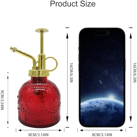 Glass Plant Mister Spray Bottle, 230ML Vintage Plant Spritzer, Succulent Watering Bottle Glass with Top Pump, Small Plants Sprayer Watering Can for Indoor Outdoor House(Red) - Image 4