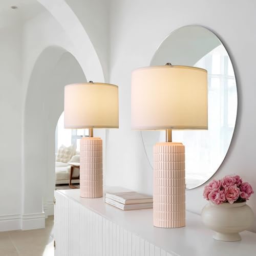 PoKat 27.5" Pink Ceramic Table Lamps for Girls Room Set of 2, Modern Bedroom Lamps, Bedside Lamps for Night Stands Living Room, Cute Lamps Pink Decor, Nightstands Desk Nursery - Image 3