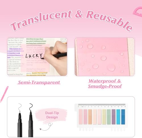 22Pcs Book Annotation Kit Aesthetic Pencil Case with Supplies School Annotation Supplies Gel Pen Transparent Sticky Note Taking Bible Study College Stationery Supplie (Pink Floral) - Image 6