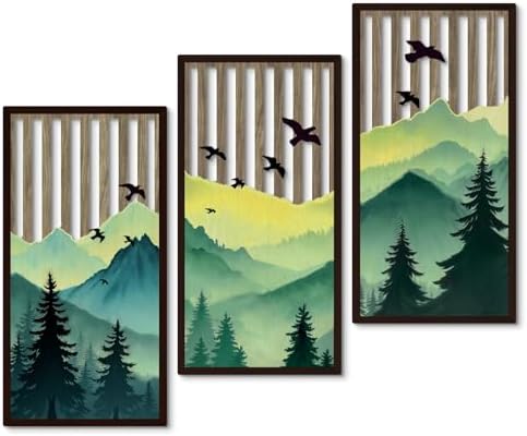 Putuo Decor Forest Mountain Wall Art Set of 3, Nature-Inspired MDF Cut-Out Panels with Bird and Tree Silhouettes, Rustic Wall Decor for Living Room Bedroom Cabin Office by PUTUODECOR