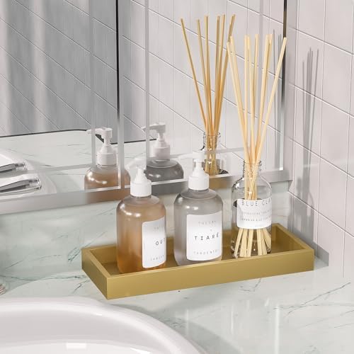 ZHWS Gold Bathroom Vanity Tray for Soap Dispenser, Perfume, Jewelry, Candle, Makeup, Decor, Toilet Tank Tray, Kitchen Tray for Spice, Salt, Coffee 11.3”L x 4.4”W x 1.14”H - Image 2