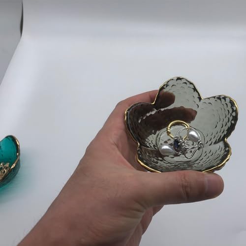 Flower Ring Dish Jewelry Tray, Glass Jewelry Dish Tray, Aesthetic Room Decor Small Trinket Dish, Nightstand Jewlery Ring Holder Dish, Bathroom Jewelry Plate Bowl for Rings Earrings Wife Gift - Image 4