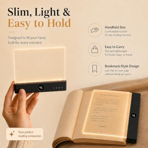 Book Light, Rechargeable Clear LED Flat Book Lights for Reading in Bed at Night with 3 Colors & Timer, Portable Bookmark Light, Bookish Gifts for Women Readers Kids Book Lovers(1, Black) - Image 6