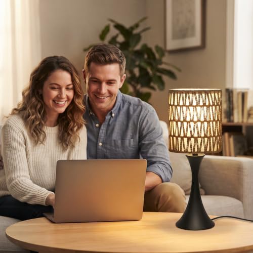 Rattan Table Lamp, 3 Way Touch Control Bedside Lamp with Dual-Layer Shade - Image 6