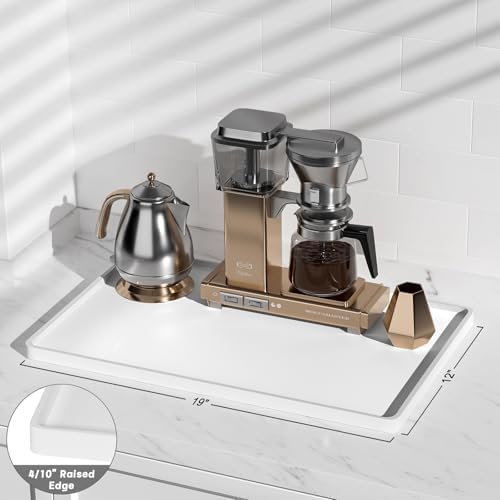 Rnivvi Silicone Coffee Mat, 12" x 19" Waterproof Raised Edge Coffee Bar Mats for Espresso Machine Station Accessories, Heat Resistant Dish Drying Pad for Kitchen Counter, Rubber Bar Decor Pad, White - Image 3