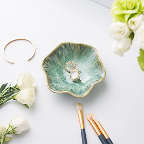 Mecaikru Ceramic Ring Dish, Flower Jewelry Tray with Kiln Glaze Finish - Image 2