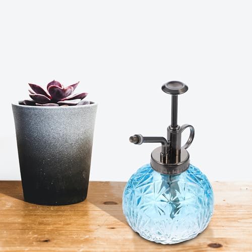 Tofficu Vintage Glass Plant Watering Can and Sprayer Bottle with Blue Brass Nozzle, Indoor Garden Mister for Flowers and Succulents, Hand Pump Water Spray Bottle for Home Plant Care - Image 4