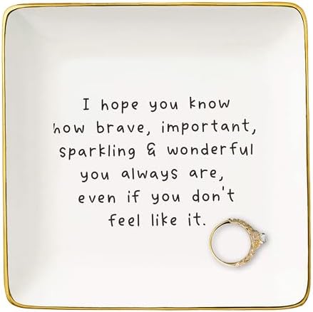 NZY Meaningful Birthday Christmas Gift for Best Friend,Daughter,Encouragement Gift-You Can Do This-Motivational Present-Ceramic Jewelry Tray Trinket Holder Ring Dish-I Hope You Know- You Are Brave by NZY