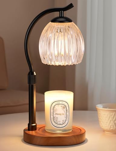 Candle Warmer Lamp with Timer - Dimmable & Adjustable Height, Modern New Home Decor Vintage House Warming Gifts Wax Melt Warmer for Jar Scented Candle, Cozy (Black) by Hong-in