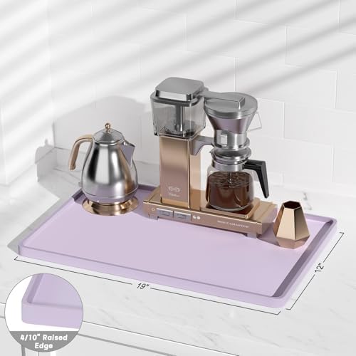 Rnivvi Silicone Coffee Mat, 12" x 19" Waterproof Raised Edge Coffee Bar Mats for Espresso Machine Station Accessories, Heat Resistant Dish Drying Pad for Kitchen Counter, Rubber Bar Decor Pad, Purple - Image 2