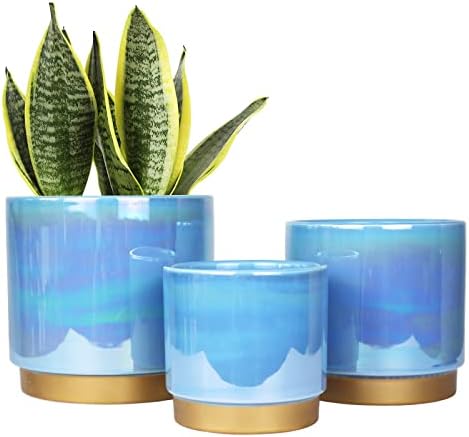 Gepege Ceramic Pots for Plants, Rainbow Pearl Glaze Planter with Drainage Hole, 6.0 inch+5.0 Inch+4.0 Inch. Indoor-Outdoor Large Round Succulent Orchid Flower Pot by Gepege