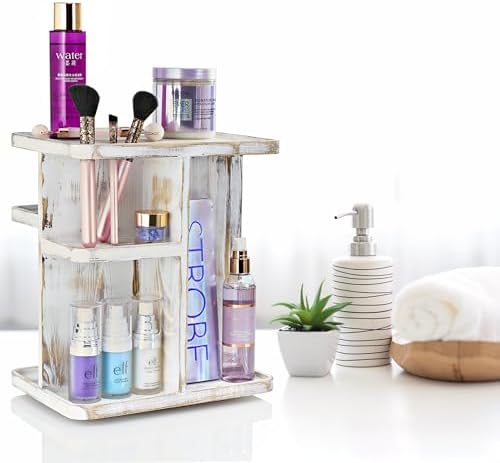 Sorbus Bamboo Makeup Organizer, Rotating Cosmetic Storage for Vanity (Grey) - Image 6