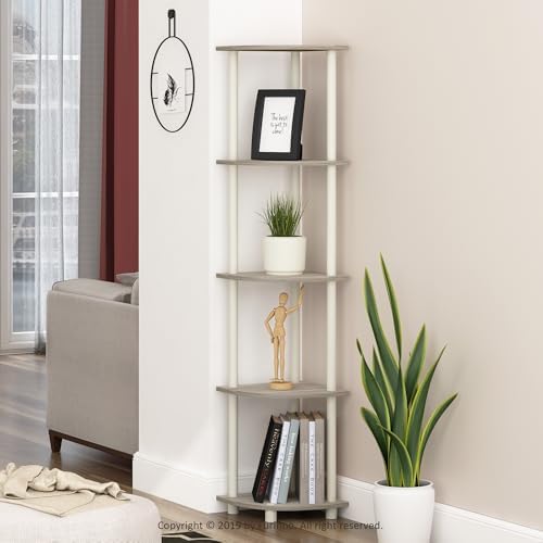 Furinno TURN-N-TUBE Corner Shelf, 5-Tier Corner Bookshelf, Open Storage Shelves, for Organization and Storage, Living Room, Home Office, Garage, Bedroom, Sonoma Oak - Image 2