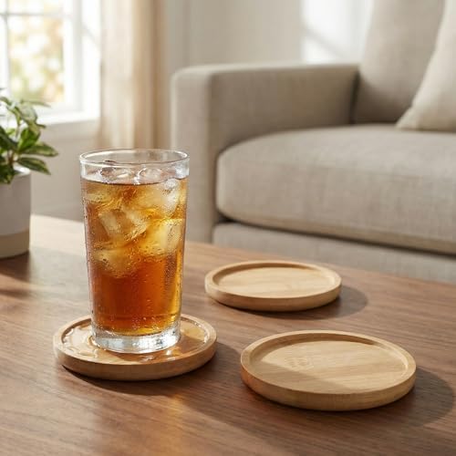 HOIGON 20 Pack Round Bamboo Coasters, 5 Inch Natural Wooden Coasters, Round Bamboo Tray Saucer Set for Drinks, Crafts, Succulents - Image 6