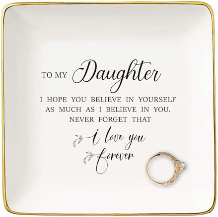 Meaningful Birthday Graduation New Year Christmas Gifts for Daughter from Mom,Dad,Reminder Gifts,Motivational Present,Encouraging Present,Ceramic Jewelry Tray Trinket Holder Ring Dish by NZY