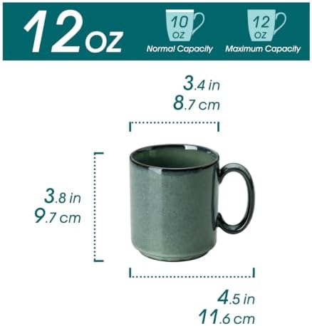 vancasso STARRY Ceramic Coffee Mugs Set of 6, 12 Oz Coffee Cups for Latte, Cappuccino, Tea & Hot Cocoa, Artisan Modern Style for Coffee Bar, Home & Kitchen, Microwave & Dishwasher Safe, Green - Image 2