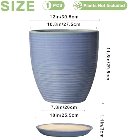 Ceramic Planter - Modern Round 12 Inch Pots for Plants with Drainage Hole and Plant Saucer for Flower Indoor, Garden Room Home Office House Decor, House Warming Gifts, Blue-Purple - Image 3