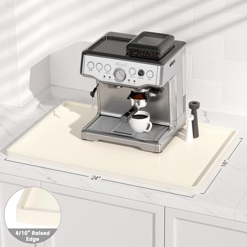 Rnivvi Silicone Coffee Mat, 16" x 24" Waterproof Raised Edge Coffee Bar Mats for Espresso Machine Station Accessories, Heat Resistant Dish Drying Pad for Kitchen Counter, Rubber Bar Decor Pad, Beige - Image 3