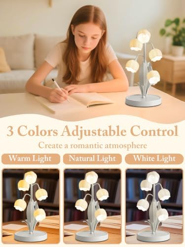 Flower Lamp for Home,5 Lily of The Valley Vintage Table Lamps (White) - Image 2