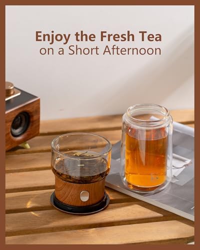ZENS Glass Infuser Teapot, One Touch Tea Maker for Loose Leaf Tea, Walnut - Image 4