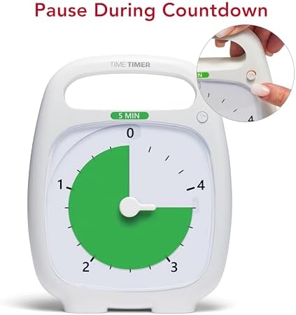 TIME TIMER PLUS 5 Minute Desk Visual Timer - Countdown Timer with Portable Handle for Classroom, Office, Homeschooling, Study Tool with Silent Operation (White) - Image 5