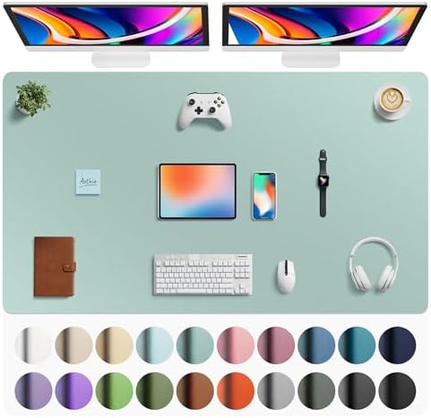 Aothia Faux Leather Desk Mat - Large Mouse Pad, Non-Slip PU Leather Blotter, Waterproof Writing Surface for Office and Home (Light Blue, 63" x 24") by AothiaSimpleNaturalUnique