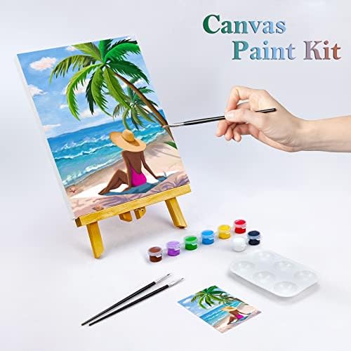 Nuberlic Summer Girls Pre Drawn Canvas for Painting for Adults 8x10 inches - Image 2
