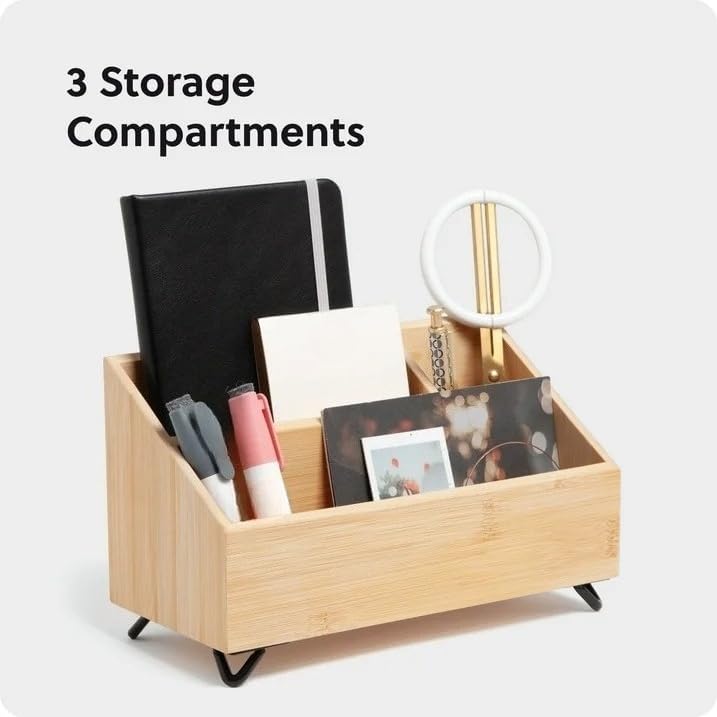Bamboo Desk Organizer 3 Slots for Office, Pen Holder - Image 3