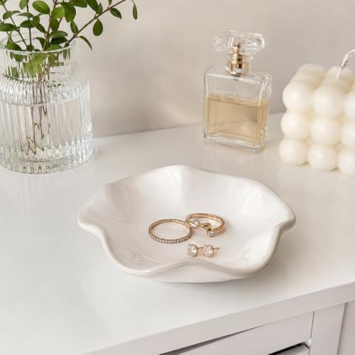 Ceramic Jewelry Tray, Lotus Leaf Ring Dish, Trinket tray Necklace Earrings small jewelry dish, Decorative Bowl for Dresser and Nightstand, Key Tray for Entryway, Gifts for Women White - Image 5