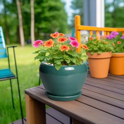 Ceramicfor Indoor Plant Pot 6 Inch - Ceramic Planter with Drainage Hole and Saucer, Modern Decorative Indoor Planter for Herb Succulent Plants, Garden Home Decor, Gifts for Plant Lovers, Green - Image 4