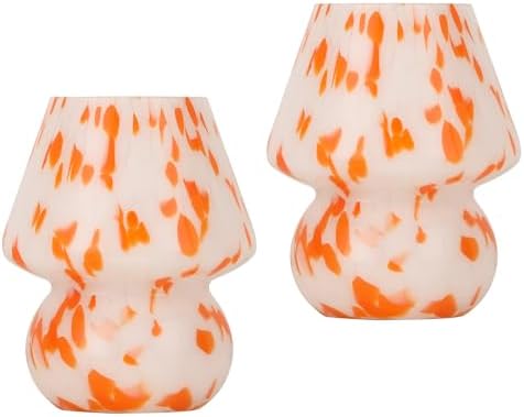 Mushroom Lamp Set of 2, Small Glass Table Lamp, Bedside Nightstand Lamp, Cute Desk Lamp for Bedroom, Dorm, Living Room & Kitchen, Classic Vintage Home Decor Lamp (2, Orange&White) by Unknown