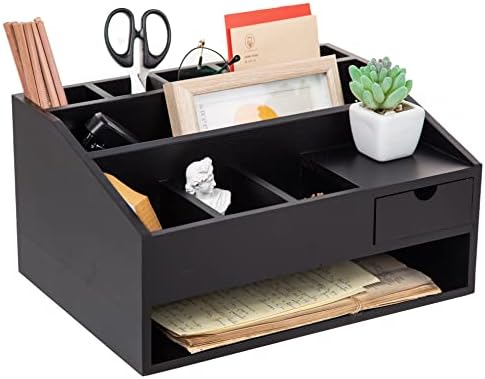 Wood Desk Drawer Organizers with File Organizer Pen holder Office Decor combo for Desk Organization Home can arrange office supplies such as calculators scissors pens note papers, etc. (black) - Image 3