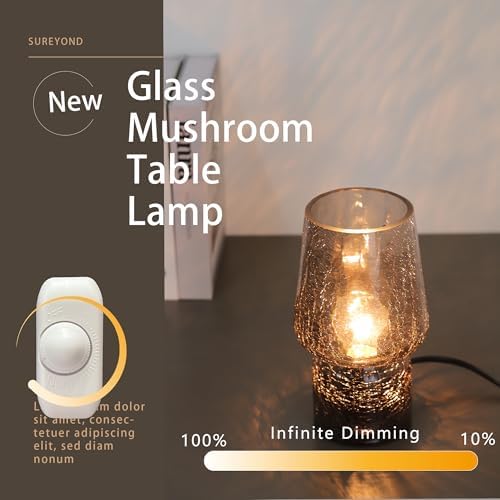 Mushroom Lamp,Small Table Lamp,Mini Cute Lamp Nightstand Lamp Kitchen Glass,Translucent Raindrop,Suitable for Bedrooms, Kitchens, Bedside, Girl Gifts(Raindrop Black) - Image 2