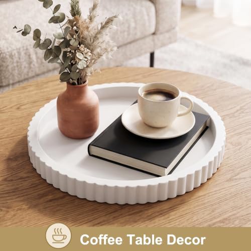 FGU Round Wood Decorative Tray for Coffee Table Home Decor, White - Image 5