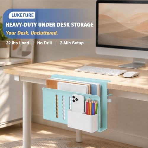 LUKETURE Desk Side Storage Laptop Holder No Drill Clamp On Organizer - Image 2