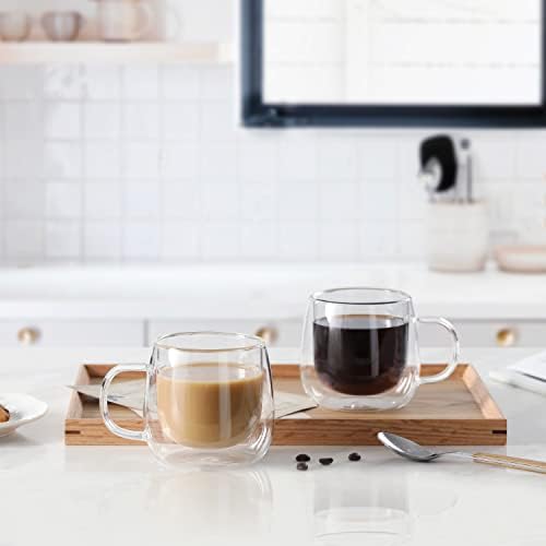 CNGLASS 10oz Double Walled Glass Coffee Mugs(4-pack),Clear Coffee Cups with Handle,Glass Espresso Mugs for Latte,Cappuccino,Tea - Image 4