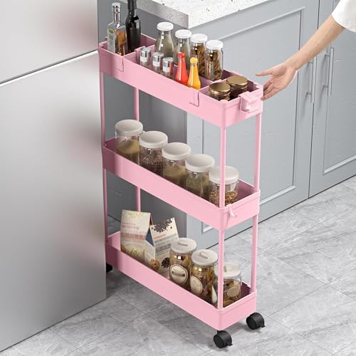 2 Pack 3 Tier Slim Storage Cart, Bathroom Rolling Utility Organizer - Image 5