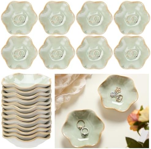 Teenyyou 8 Pcs Ceramic Jewelry Dish Bulk Small Trinket Tray, Green by Teenyyou