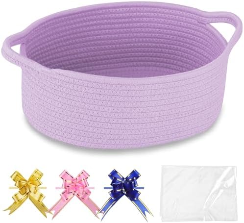 COMSE Empty Small Gift Basket with Bag & Ribbons, Purple by COMSE