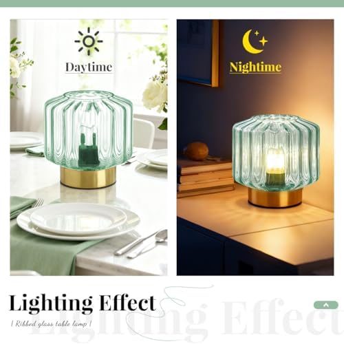 Bedside Table Lamp Touch nightstand lamp with Dark Green Glass Shade Mid Century Modern Table lamp Gold Desk lamp Small Mini Vintage Table Light for end Table Bedroom Living Room Office - Image 2