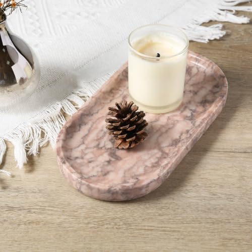 Koville Natural Marble Decorative Tray Stone Plate, 10" x 5" Marble Vanity Tray for Bathroom Countertop Organizer Stone Trays, Catchall Tray for Perfume, Candles, Jewelry (Moca Jade) - Image 5
