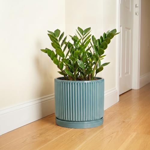 Ceramic Planter 10 Inch, Round Plant Pots with Saucer, Glaze Blue - Image 6
