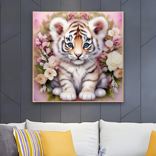 OJTOYART Tiger Diamond Art Kits for Adults, 5D Animals Round Full Drill Diamond Painting,DIY Full Round Drill Paint by Diamond Dot Gem Arts Crafts for Home Wall Decor 12 x 16 Inch - Image 4